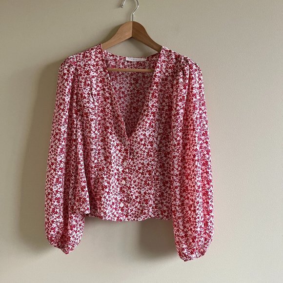 Lush Long Sleeve V Neck‎ Button Front Blouse Top Womens Size S Semi Sheer… - Picture 1 of 5